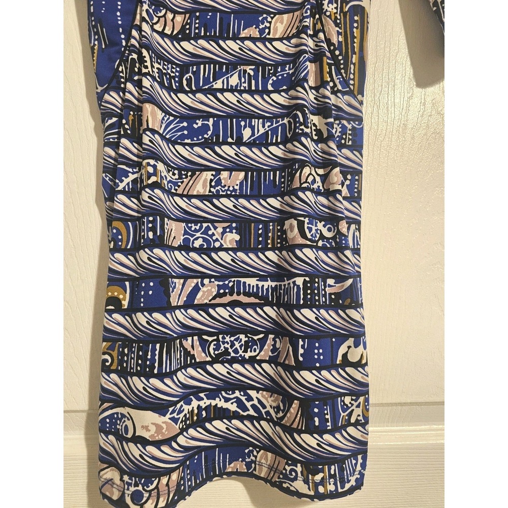 BCBG MaxAzria Dress Size Small Blue Printed Paneled Formal Sheath 3/4 Sleeves - Picture 6 of 10